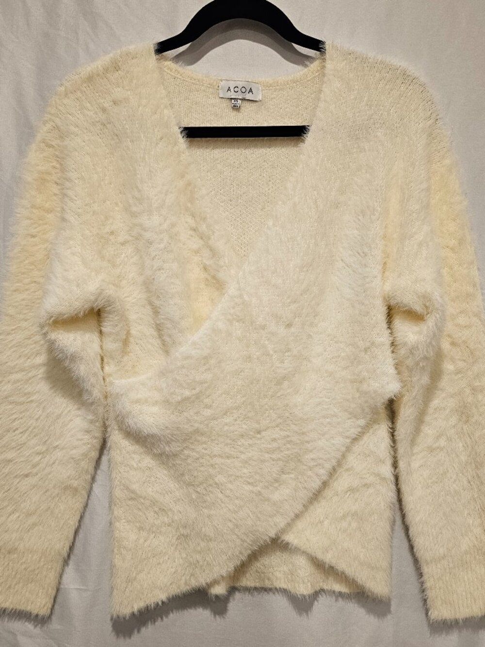 ACOA Women's Fluffy Knit Cross Front Wrap Sweater V-Neck Size XS